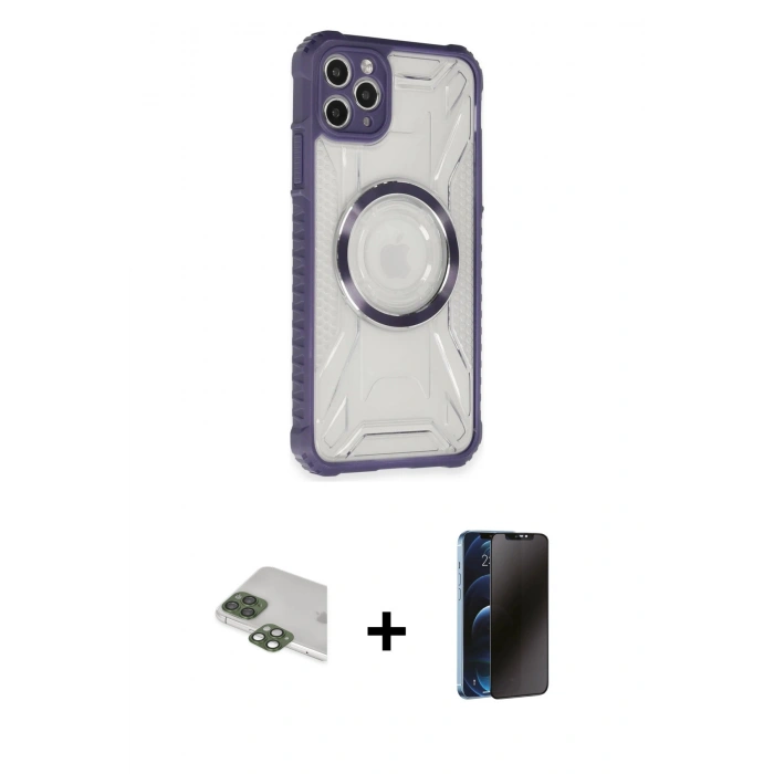 MARSİLYAN™- iPhone 11 Pro Max Kılıf Kutup Modern - Siyah 3D Antistatik Hayalet Cam Ekran Koruyucu + Pers Alüminyum Kamera Lens - YL