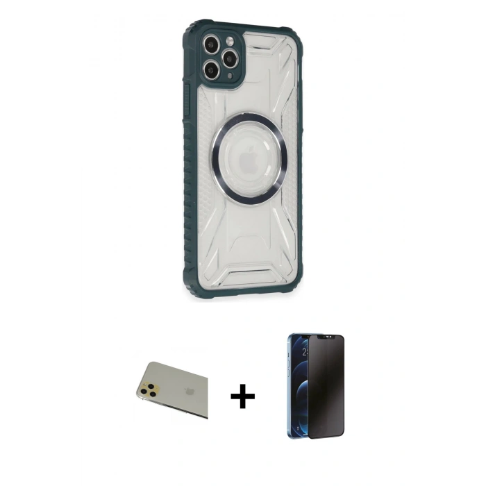 MARSİLYAN™- iPhone 11 Pro Max Kılıf Kutup Modern - Siyah 3D Antistatik Hayalet Cam Ekran Koruyucu + Rainbow Kamera Lens Koruma Cam - GD