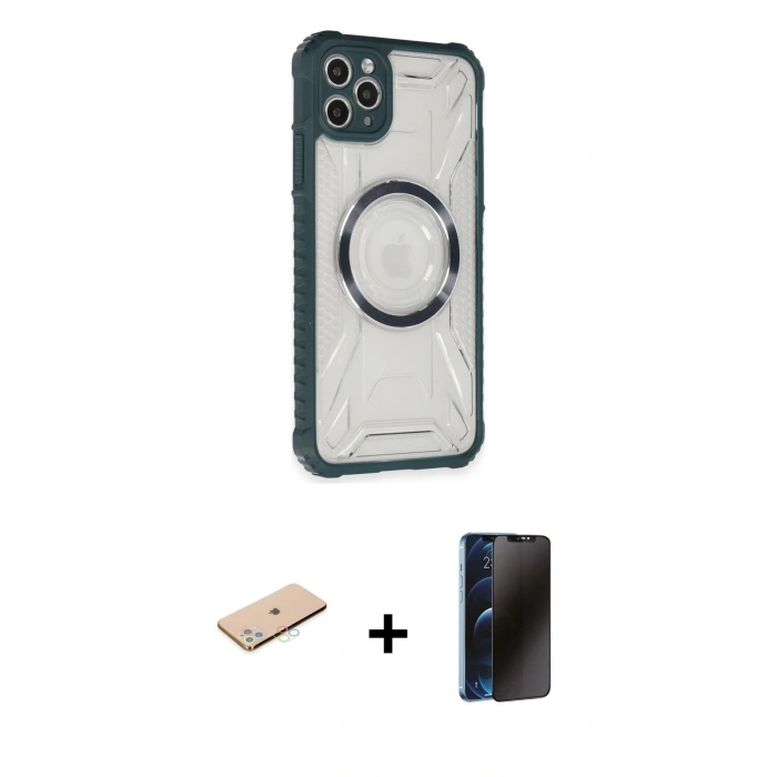 MARSİLYAN™- iPhone 11 Pro Max Kılıf Kutup Modern - Siyah 3D Antistatik Hayalet Cam Ekran Koruyucu + Renkli Kamera Lens Koruma Cam - MI