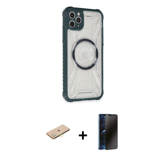 MARSİLYAN™- iPhone 11 Pro Max Kılıf Kutup Modern - Siyah 3D Antistatik Hayalet Cam Ekran Koruyucu + Renkli Kamera Lens Koruma Cam - SI