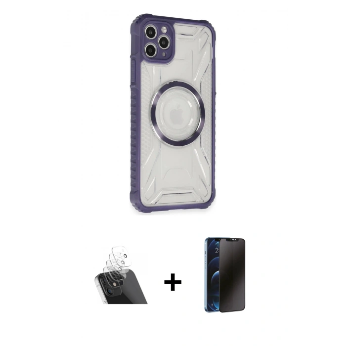 MARSİLYAN™- iPhone 11 Pro Max Kılıf Kutup Modern - Siyah 3D Antistatik Hayalet Cam Ekran Koruyucu + Şeffaf Kamera Lens Koruma Cam