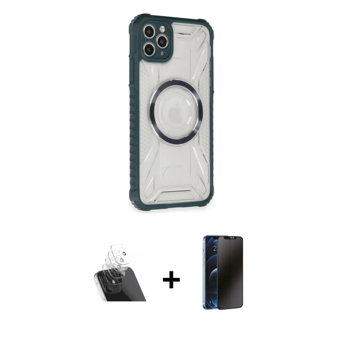 MARSİLYAN™- iPhone 11 Pro Max Kılıf Kutup Modern - Siyah 3D Antistatik Hayalet Cam Ekran Koruyucu + Şeffaf Kamera Lens Koruma Cam