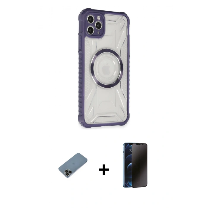 MARSİLYAN™- iPhone 11 Pro Max Kılıf Kutup Modern - Siyah 3D Antistatik Hayalet Cam Ekran Koruyucu + Shine Kamera Lens Koruma Cam - SH