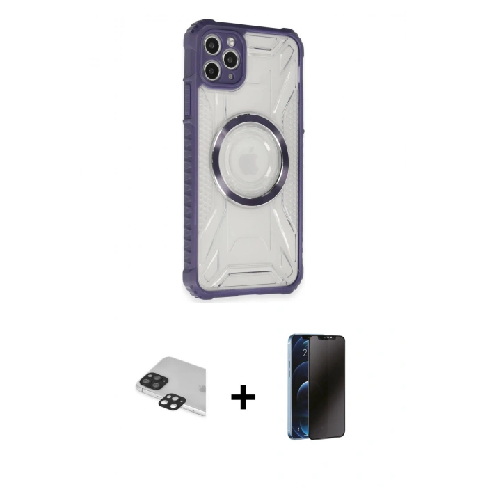 MARSİLYAN™- iPhone 11 Pro Max Kılıf Kutup Modern - Siyah 3D Antistatik Hayalet Cam Ekran Koruyucu + Pers Alüminyum Kamera Lens - SH