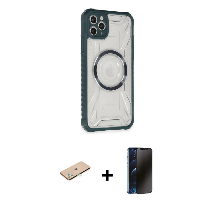 MARSİLYAN™- iPhone 11 Pro Max Kılıf Kutup Modern - Siyah 3D Antistatik Hayalet Cam Ekran Koruyucu + Renkli Kamera Lens Koruma Cam - YL