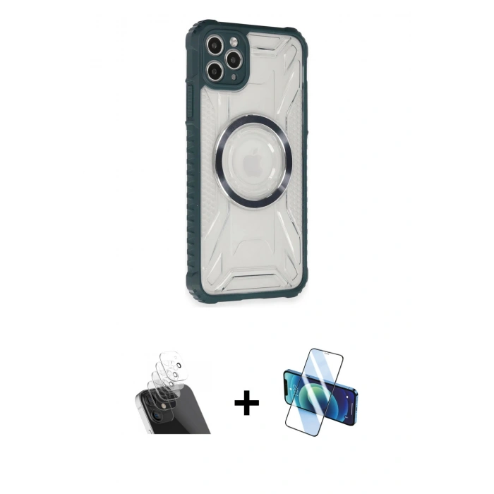 MARSİLYAN™- iPhone 11 Pro Max Kılıf Kutup Modern - Siyah 3D Antistatik Seramik Nano Ekran Koruyucu + Kamera Lens Koruma Cam - SF
