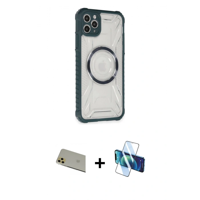 MARSİLYAN™- iPhone 11 Pro Max Kılıf Kutup Modern - Siyah 3D Antistatik Seramik Nano Ekran Koruyucu + Rainbow Kamera Lens Koruma Cam - GD