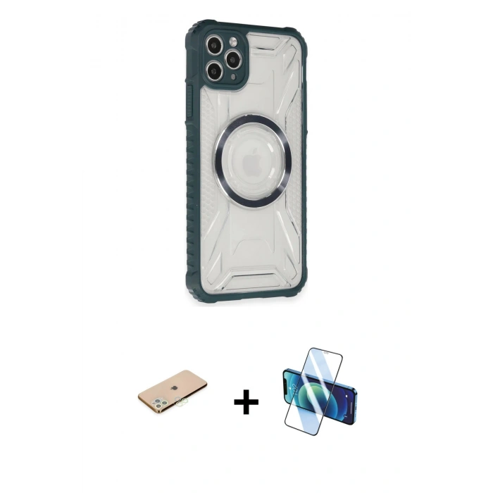 MARSİLYAN™- iPhone 11 Pro Max Kılıf Kutup Modern - Siyah 3D Antistatik Seramik Nano Ekran Koruyucu + Renkli Kamera Lens Koruma Cam - YL