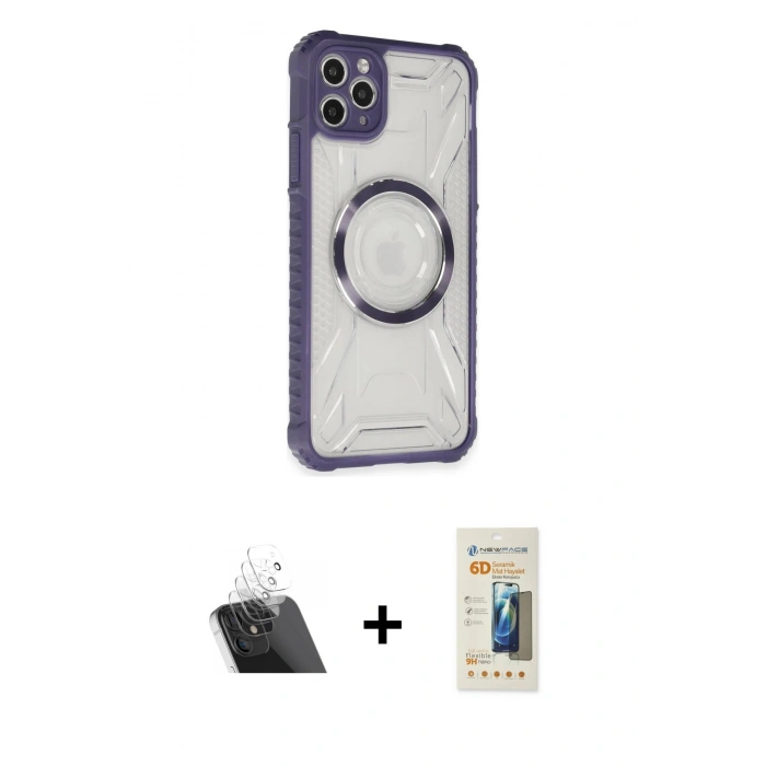 MARSİLYAN™- iPhone 11 Pro Max Kılıf Kutup Modern - Siyah 6D Mat Seramik Hayalet Nano Ekran Koruyucu + Kamera Lens Koruma Cam - SF