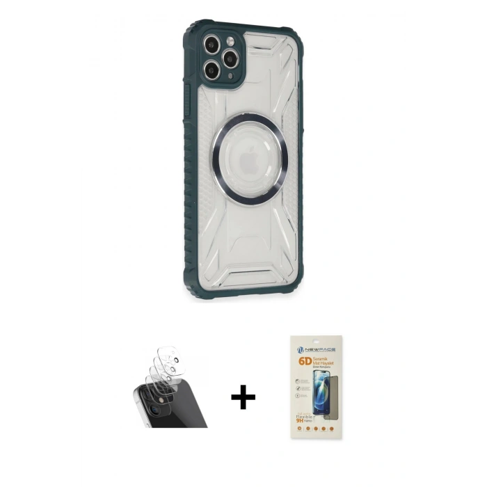 MARSİLYAN™- iPhone 11 Pro Max Kılıf Kutup Modern - Siyah 6D Mat Seramik Hayalet Nano Ekran Koruyucu + Kamera Lens Koruma Cam - SF