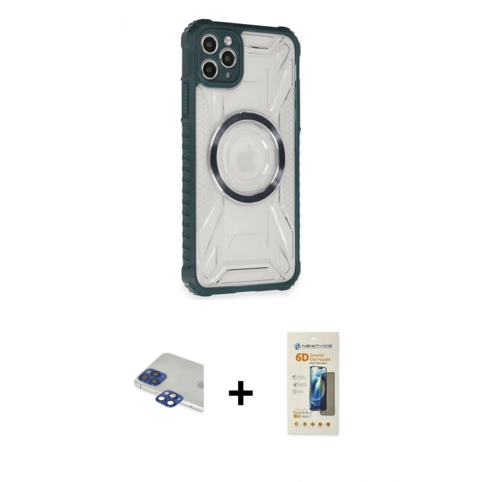 MARSİLYAN™- iPhone 11 Pro Max Kılıf Kutup Modern - Siyah 6D Mat Seramik Hayalet Nano Ekran Koruyucu + Pers Alüminyum Kamera Lens - LT