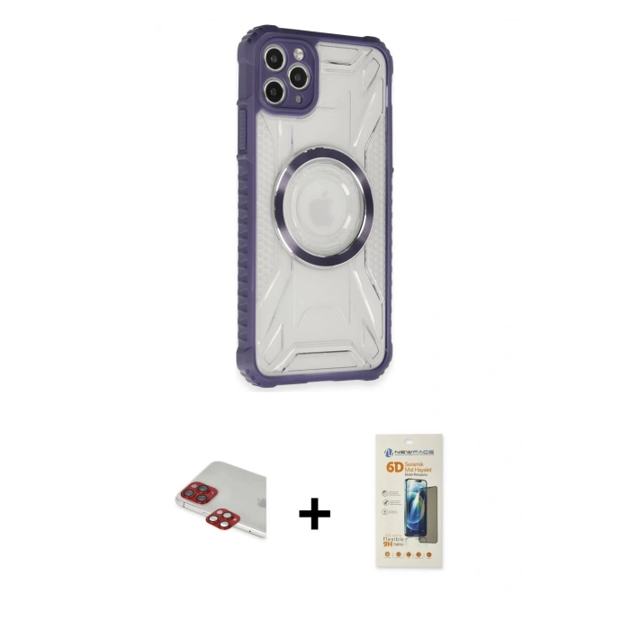 MARSİLYAN™- iPhone 11 Pro Max Kılıf Kutup Modern - Siyah 6D Mat Seramik Hayalet Nano Ekran Koruyucu + Pers Alüminyum Kamera Lens - KI