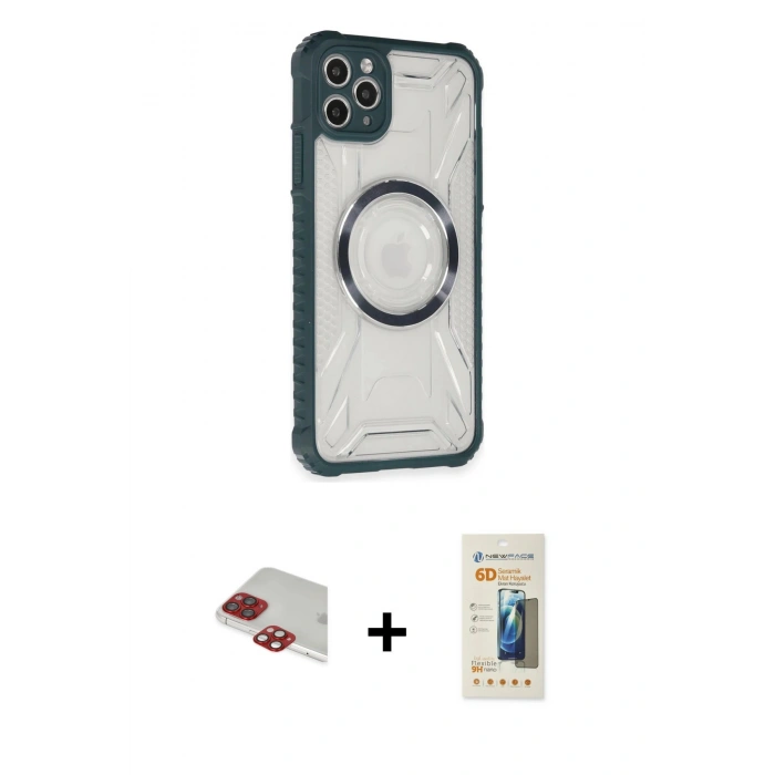 MARSİLYAN™- iPhone 11 Pro Max Kılıf Kutup Modern - Siyah 6D Mat Seramik Hayalet Nano Ekran Koruyucu + Pers Alüminyum Kamera Lens - KI