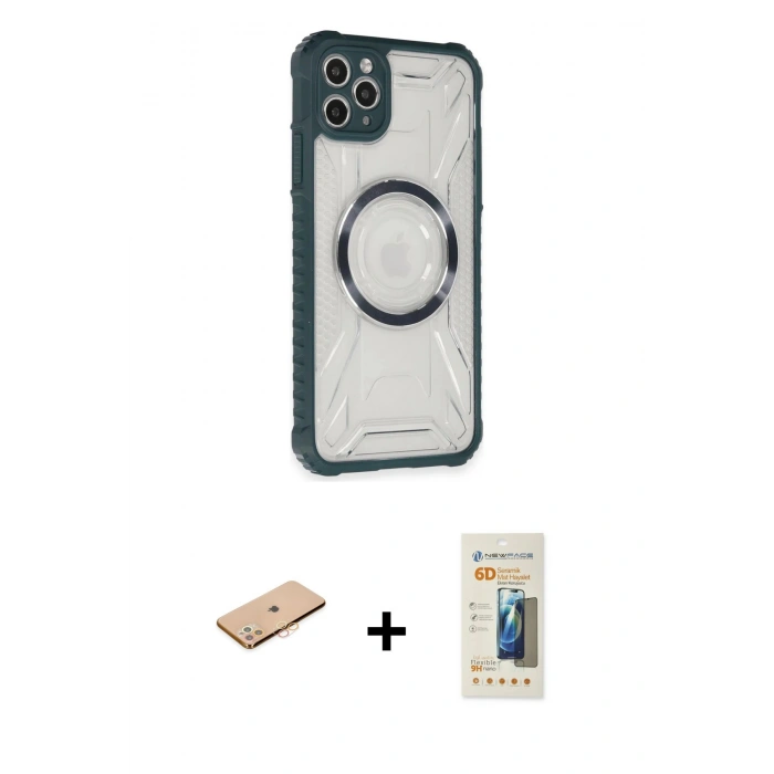 MARSİLYAN™- iPhone 11 Pro Max Kılıf Kutup Modern - Siyah 6D Mat Seramik Hayalet Nano Ekran Koruyucu + Renkli Kamera Lens Koruma Cam - TU