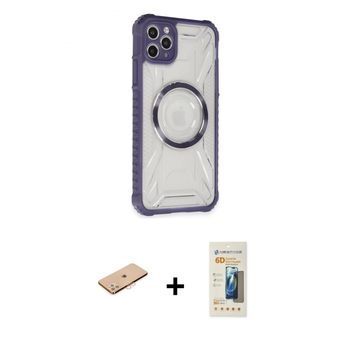 MARSİLYAN™- iPhone 11 Pro Max Kılıf Kutup Modern - Siyah 6D Mat Seramik Hayalet Nano Ekran Koruyucu + Renkli Kamera Lens Koruma Cam - TU