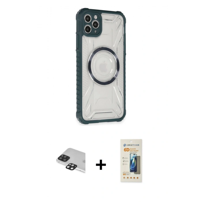 MARSİLYAN™- iPhone 11 Pro Max Kılıf Kutup Modern - Siyah 6D Mat Seramik Hayalet Nano Ekran Koruyucu + Pers Alüminyum Kamera Lens - SH
