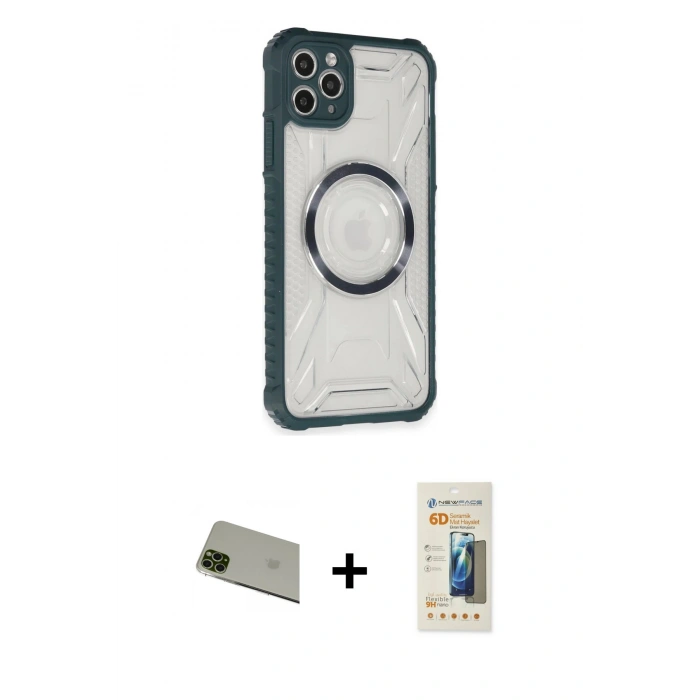 MARSİLYAN™- iPhone 11 Pro Max Kılıf Kutup Modern - Siyah 6D Mat Seramik Hayalet Nano Ekran Koruyucu + Rainbow Kamera Lens Koruma Cam - YL