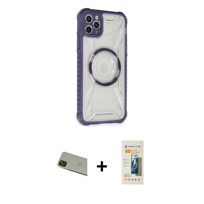MARSİLYAN™- iPhone 11 Pro Max Kılıf Kutup Modern - Siyah 6D Mat Seramik Hayalet Nano Ekran Koruyucu + Rainbow Kamera Lens Koruma Cam - YL
