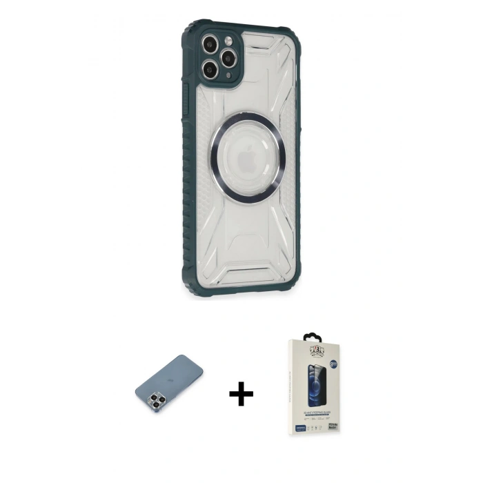 MARSİLYAN™- iPhone 11 Pro Max Kılıf Kutup Modern - Siyah Bilvis Hayalet Cam Ekran Koruyucu + Metal Kamera Lens Koruma Cam - GS