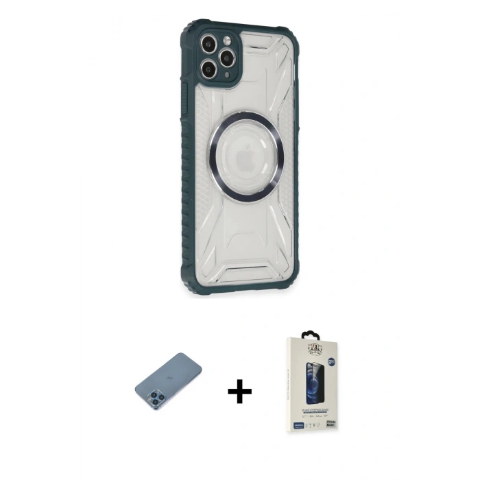 MARSİLYAN™- iPhone 11 Pro Max Kılıf Kutup Modern - Siyah Bilvis Hayalet Cam Ekran Koruyucu + Shine Kamera Lens Koruma Cam - MI
