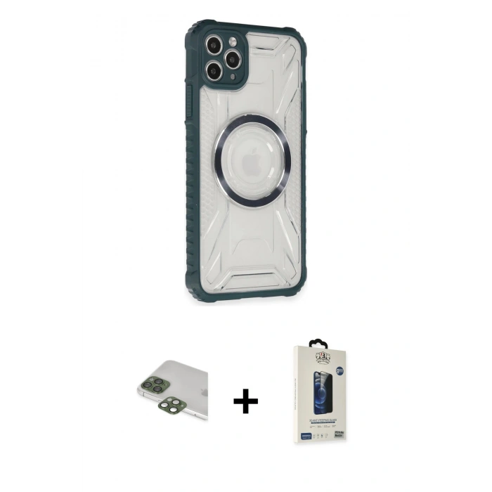 MARSİLYAN™- iPhone 11 Pro Max Kılıf Kutup Modern - Siyah Bilvis Hayalet Cam Ekran Koruyucu + Pers Alüminyum Kamera Lens - YL