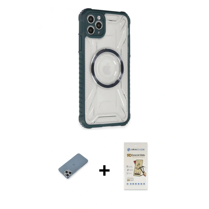 MARSİLYAN™- iPhone 11 Pro Max Kılıf Kutup Modern - Siyah Mat Seramik Nano Ekran Koruyucu + Metal Kamera Lens Koruma Cam - GS