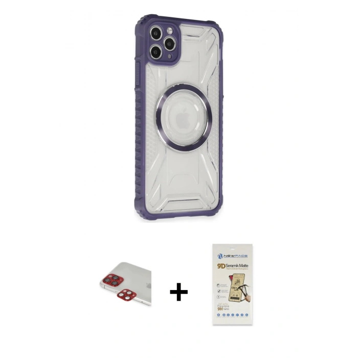 MARSİLYAN™- iPhone 11 Pro Max Kılıf Kutup Modern - Siyah Mat Seramik Nano Ekran Koruyucu + Kırmızı Pers Alüminyum Kamera Lens