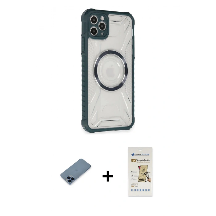 MARSİLYAN™- iPhone 11 Pro Max Kılıf Kutup Modern - Siyah Mat Seramik Nano Ekran Koruyucu + Metal Kamera Lens Koruma Cam - MI