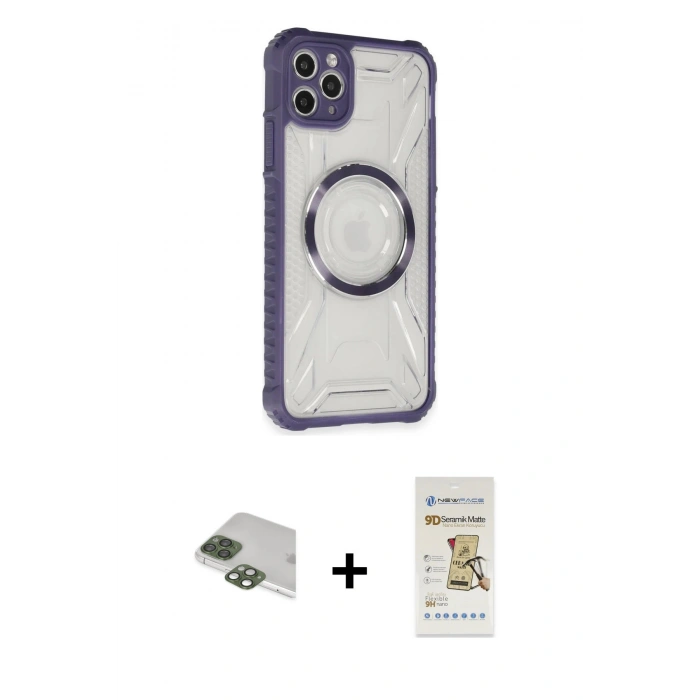 MARSİLYAN™- iPhone 11 Pro Max Kılıf Kutup Modern - Siyah Mat Seramik Nano Ekran Koruyucu + Pers Alüminyum Kamera Lens - YL