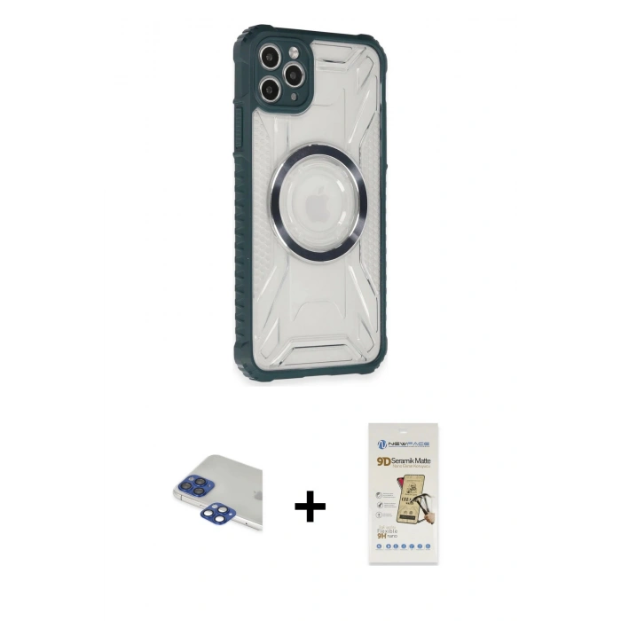 MARSİLYAN™- iPhone 11 Pro Max Kılıf Kutup Modern - Siyah Mat Seramik Nano Ekran Koruyucu + Pers Alüminyum Kamera Lens - LT