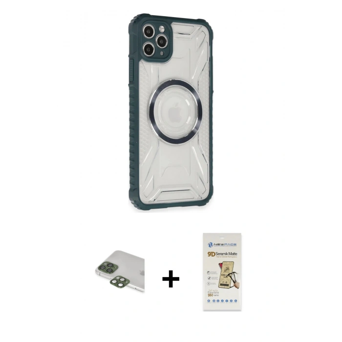 MARSİLYAN™- iPhone 11 Pro Max Kılıf Kutup Modern - Siyah Mat Seramik Nano Ekran Koruyucu + Pers Alüminyum Kamera Lens - YL