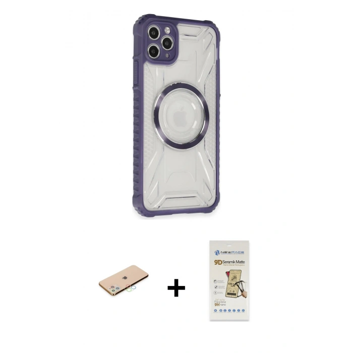 MARSİLYAN™- iPhone 11 Pro Max Kılıf Kutup Modern - Siyah Mat Seramik Nano Ekran Koruyucu + Renkli Kamera Lens Koruma Cam - MI