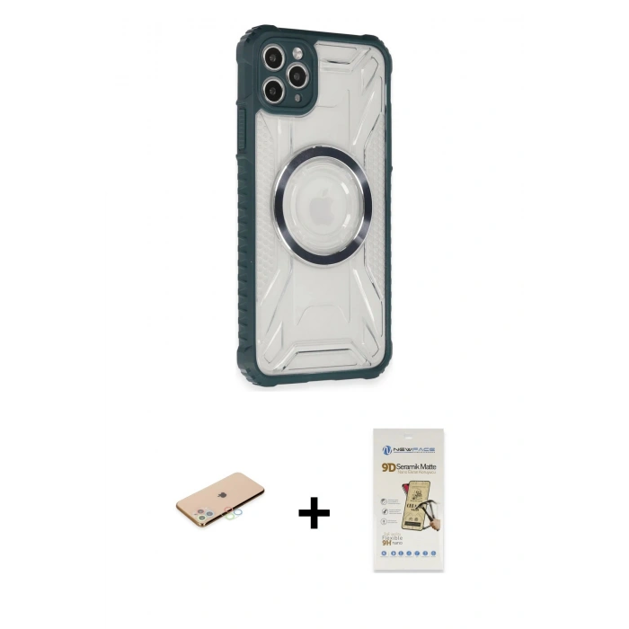MARSİLYAN™- iPhone 11 Pro Max Kılıf Kutup Modern - Siyah Mat Seramik Nano Ekran Koruyucu + Renkli Kamera Lens Koruma Cam - MI