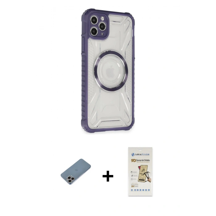 MARSİLYAN™- iPhone 11 Pro Max Kılıf Kutup Modern - Siyah Mat Seramik Nano Ekran Koruyucu + Shine Kamera Lens Koruma Cam - GI