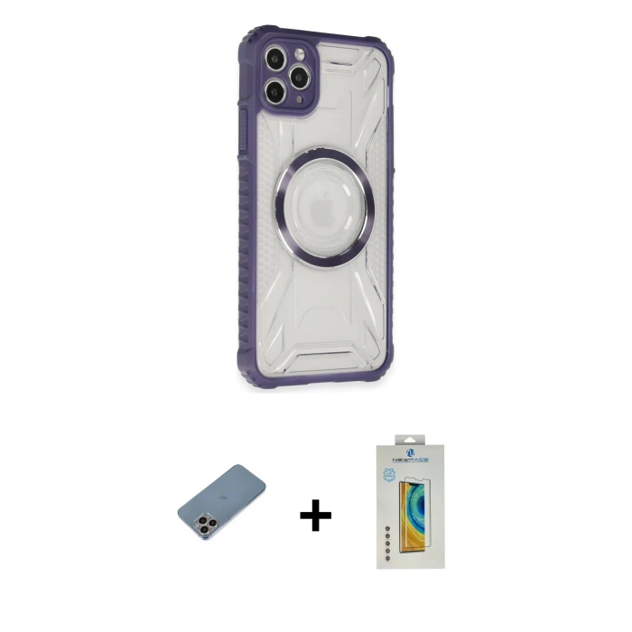 MARSİLYAN™- iPhone 11 Pro Max Kılıf Kutup Modern - Siyah Polymer Nano Ekran Koruyucu + Shine Kamera Lens Koruma Cam - GI