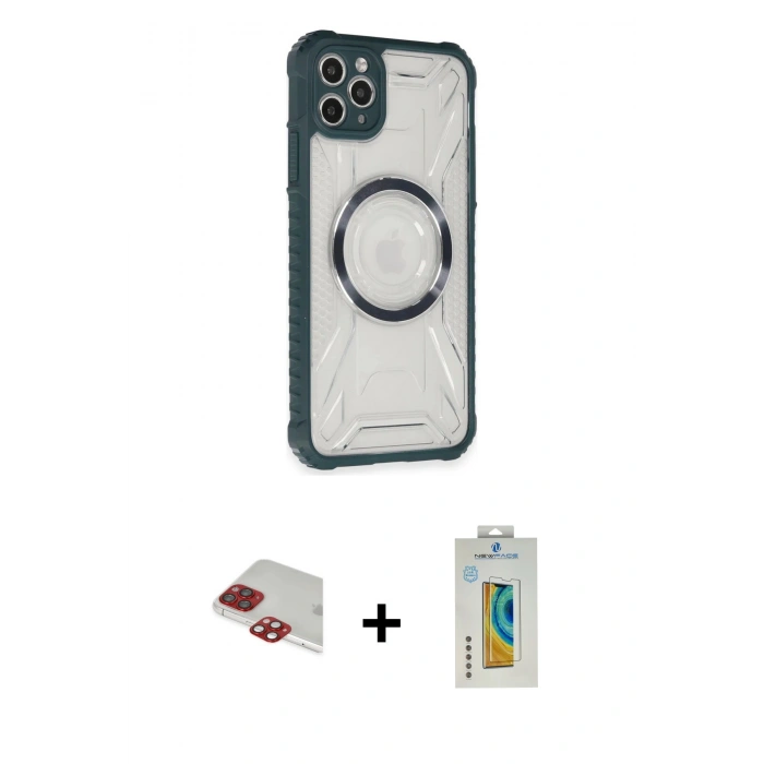 MARSİLYAN™- iPhone 11 Pro Max Kılıf Kutup Modern - Siyah Polymer Nano Ekran Koruyucu + Pers Alüminyum Kamera Lens - KI