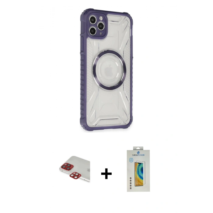 MARSİLYAN™- iPhone 11 Pro Max Kılıf Kutup Modern - Siyah Polymer Nano Ekran Koruyucu + Pers Alüminyum Kamera Lens - KI