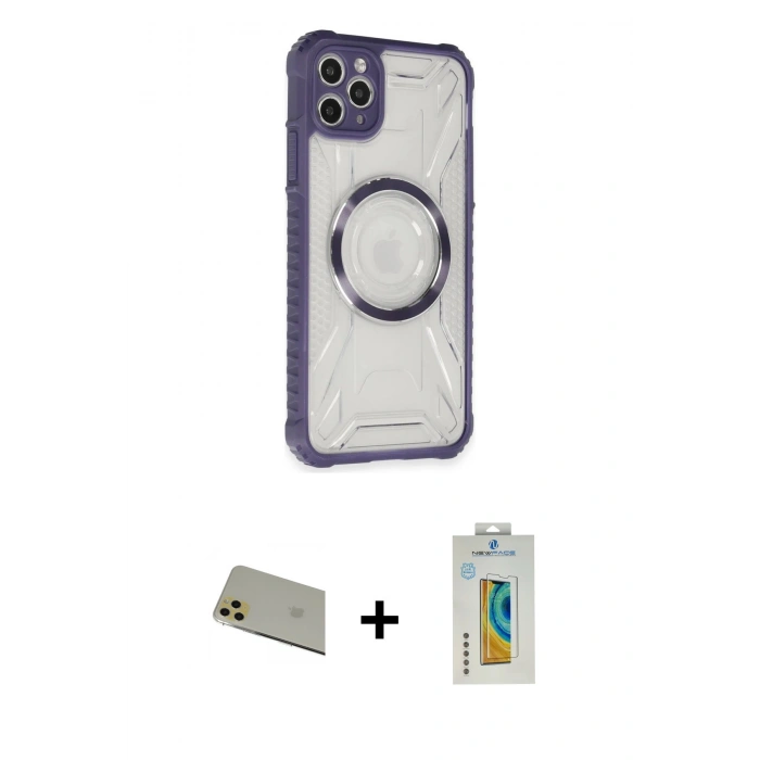 MARSİLYAN™- iPhone 11 Pro Max Kılıf Kutup Modern - Siyah Polymer Nano Ekran Koruyucu + Rainbow Kamera Lens Koruma Cam - GD