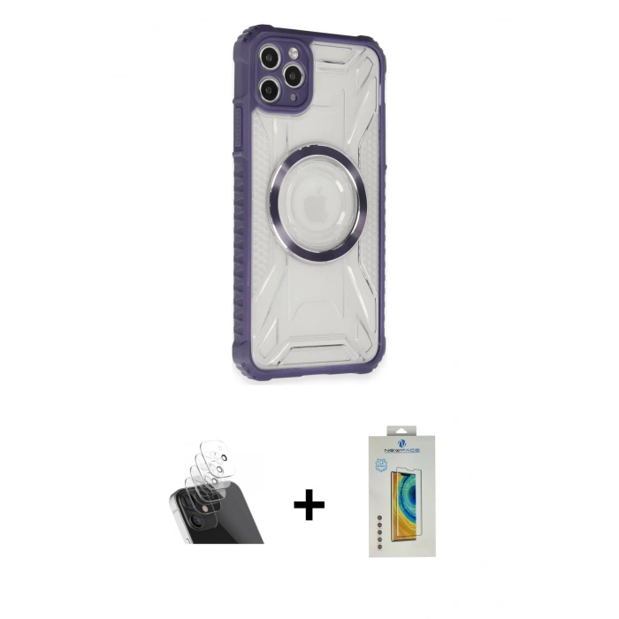 MARSİLYAN™- iPhone 11 Pro Max Kılıf Kutup Modern - Siyah Polymer Nano Ekran Koruyucu + Kamera Lens Koruma Cam - SF