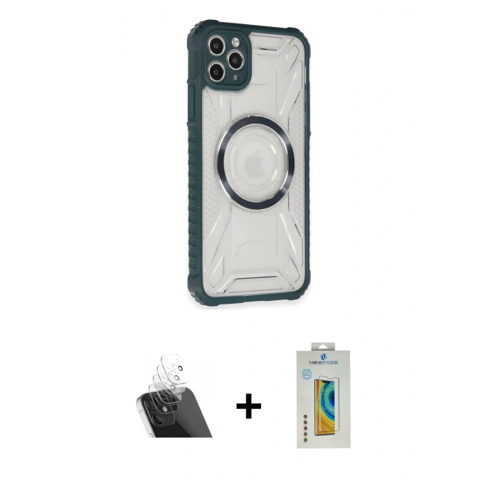 MARSİLYAN™- iPhone 11 Pro Max Kılıf Kutup Modern - Siyah Polymer Nano Ekran Koruyucu + Kamera Lens Koruma Cam - SF