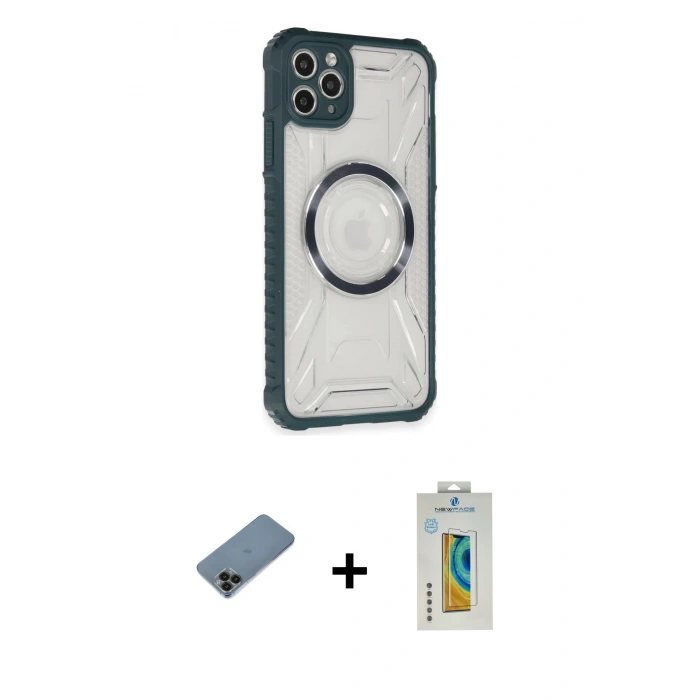 MARSİLYAN™- iPhone 11 Pro Max Kılıf Kutup Modern - Siyah Polymer Nano Ekran Koruyucu + Shine Kamera Lens Koruma Cam - SH