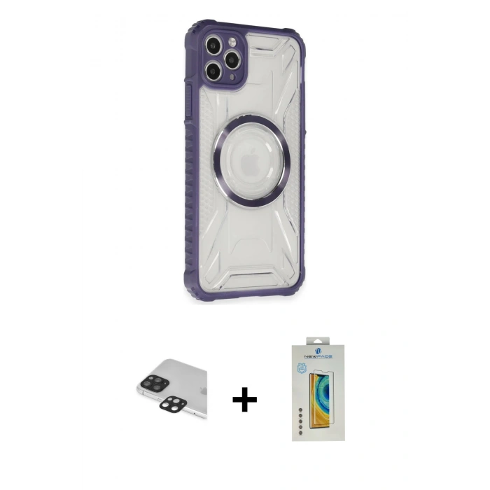 MARSİLYAN™- iPhone 11 Pro Max Kılıf Kutup Modern - Siyah Polymer Nano Ekran Koruyucu + Pers Alüminyum Kamera Lens - SH