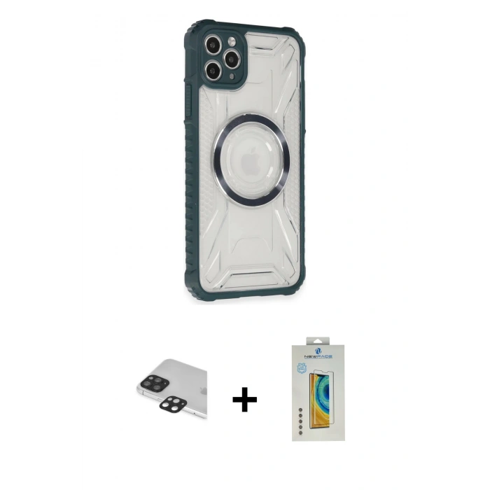 MARSİLYAN™- iPhone 11 Pro Max Kılıf Kutup Modern - Siyah Polymer Nano Ekran Koruyucu + Pers Alüminyum Kamera Lens - SH