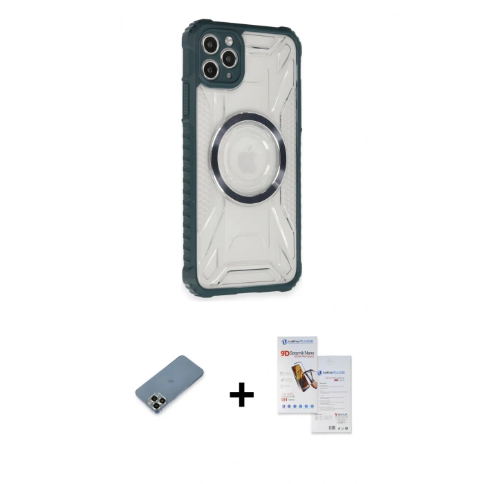 MARSİLYAN™- iPhone 11 Pro Max Kılıf Kutup Modern - Siyah Seramik Nano Ekran Koruyucu + Metal Kamera Lens Koruma Cam - AKYL