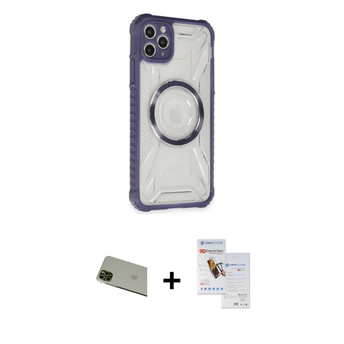 MARSİLYAN™- iPhone 11 Pro Max Kılıf Kutup Modern - Siyah Seramik Nano Ekran Koruyucu + Rainbow Kamera Lens Koruma Cam - YL