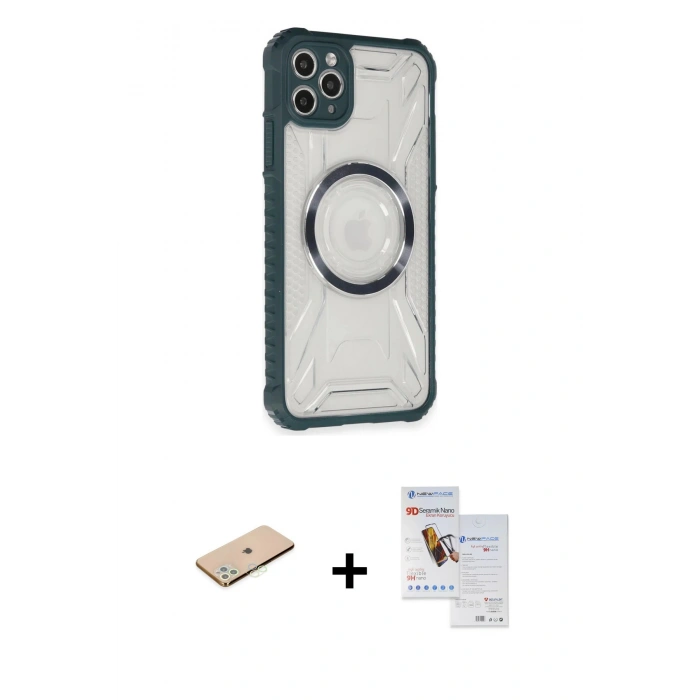 MARSİLYAN™- iPhone 11 Pro Max Kılıf Kutup Modern - Siyah Seramik Nano Ekran Koruyucu + Renkli Kamera Lens Koruma Cam - YL