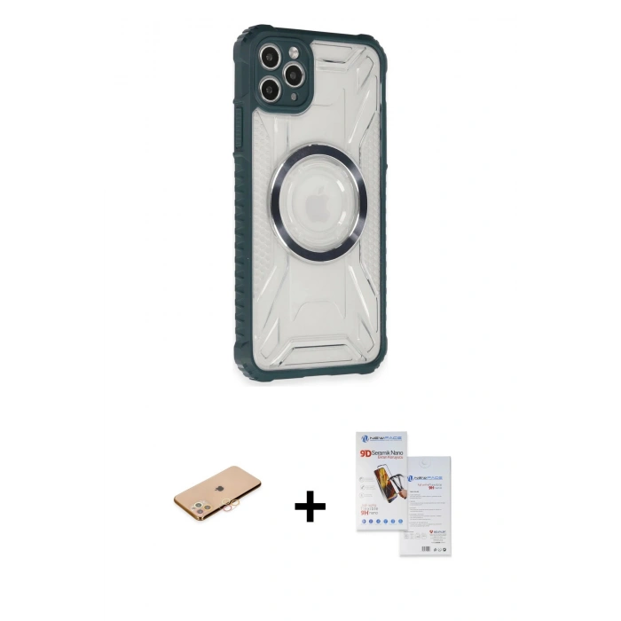 MARSİLYAN™- iPhone 11 Pro Max Kılıf Kutup Modern - Siyah Seramik Nano Ekran Koruyucu + Renkli Kamera Lens Koruma Cam - TU
