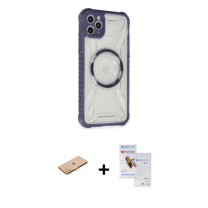 MARSİLYAN™- iPhone 11 Pro Max Kılıf Kutup Modern - Siyah Seramik Nano Ekran Koruyucu + Renkli Kamera Lens Koruma Cam - TU