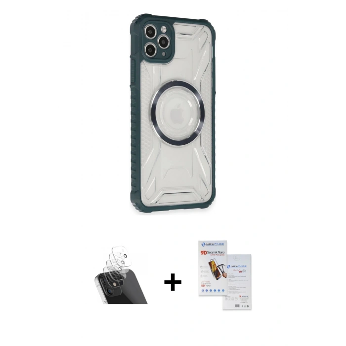 MARSİLYAN™- iPhone 11 Pro Max Kılıf Kutup Modern - Siyah Seramik Nano Ekran Koruyucu + Kamera Lens Koruma Cam - SF