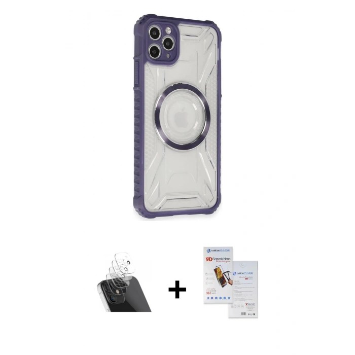 MARSİLYAN™- iPhone 11 Pro Max Kılıf Kutup Modern - Siyah Seramik Nano Ekran Koruyucu + Kamera Lens Koruma Cam - SF